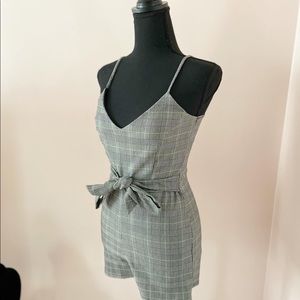 Plaid romper with tie